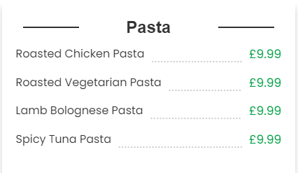 Pasta-Menu