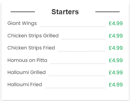Starters-Menu